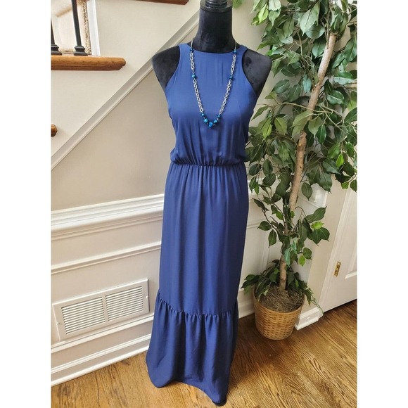 NSR Women's Blue 100% Polyester Halter Neck Sleeveless Long Maxi Dress Size XL - Picture 10 of 12